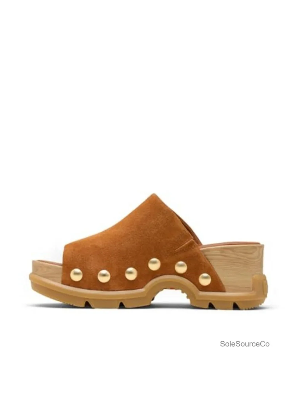 Suede Platform Slide Sandals with Rivet Detailing